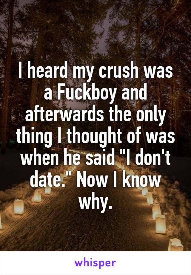 I heard my crush was a Fuckboy and afterwards the only thing I thought of was when he said "I don't date." Now I know why.