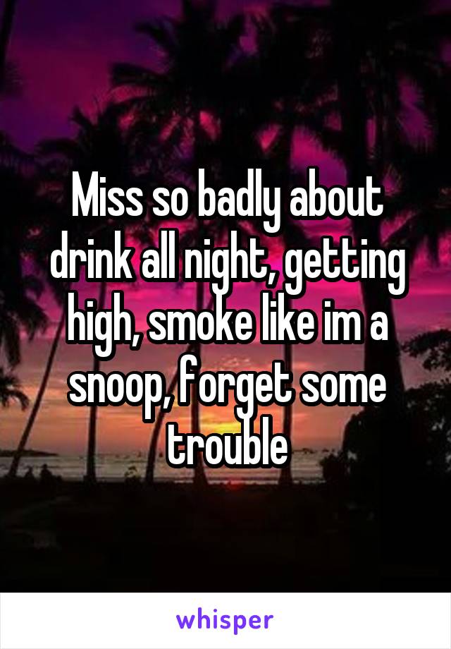 Miss so badly about drink all night, getting high, smoke like im a snoop, forget some trouble