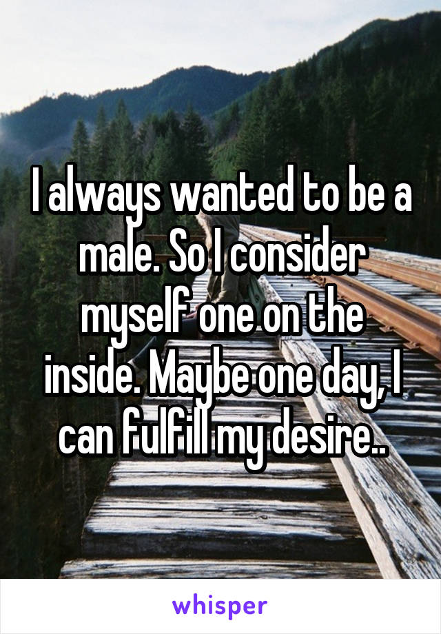 I always wanted to be a male. So I consider myself one on the inside. Maybe one day, I can fulfill my desire..