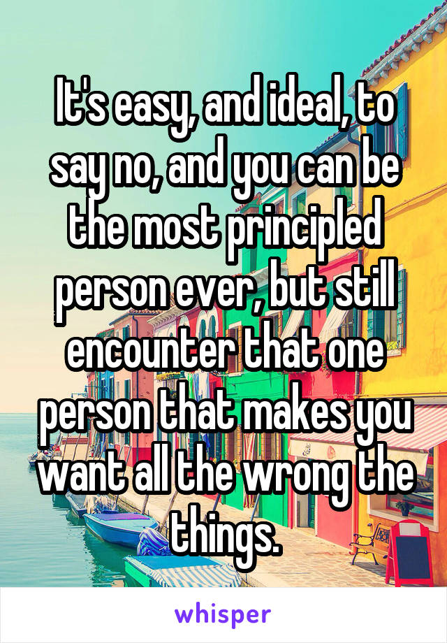 It's easy, and ideal, to say no, and you can be the most principled person ever, but still encounter that one person that makes you want all the wrong the things.