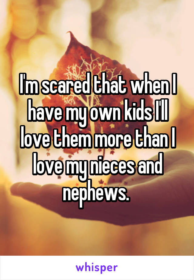 I'm scared that when I have my own kids I'll love them more than I love my nieces and nephews. 