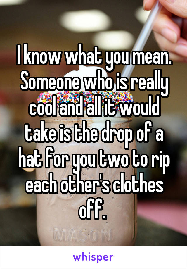 I know what you mean. Someone who is really cool and all it would take is the drop of a hat for you two to rip each other's clothes off. 