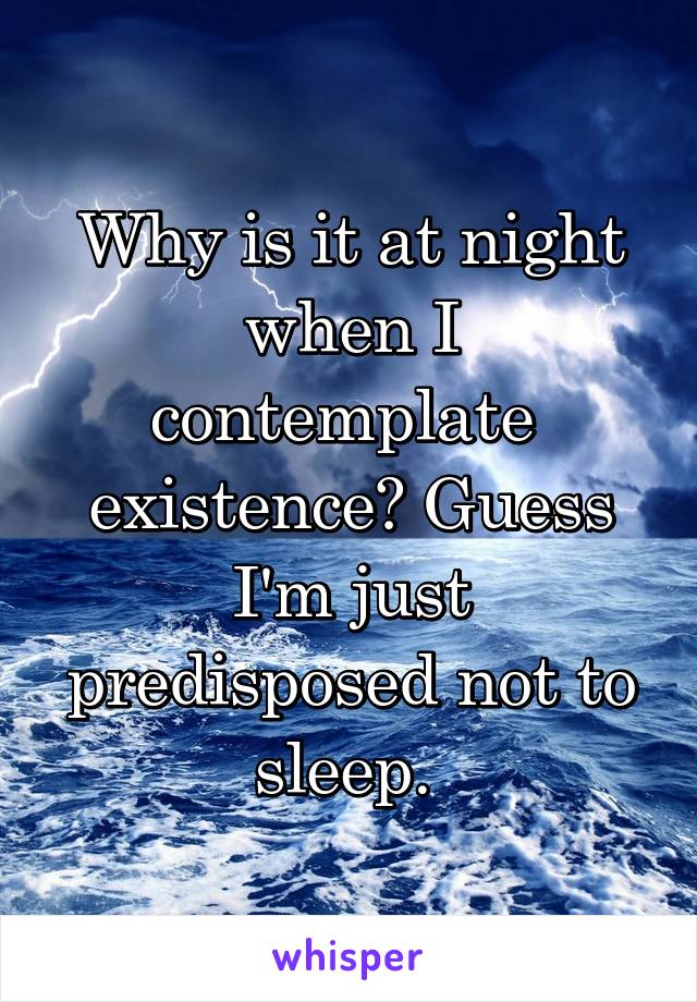 Why is it at night when I contemplate  existence? Guess I'm just predisposed not to sleep. 