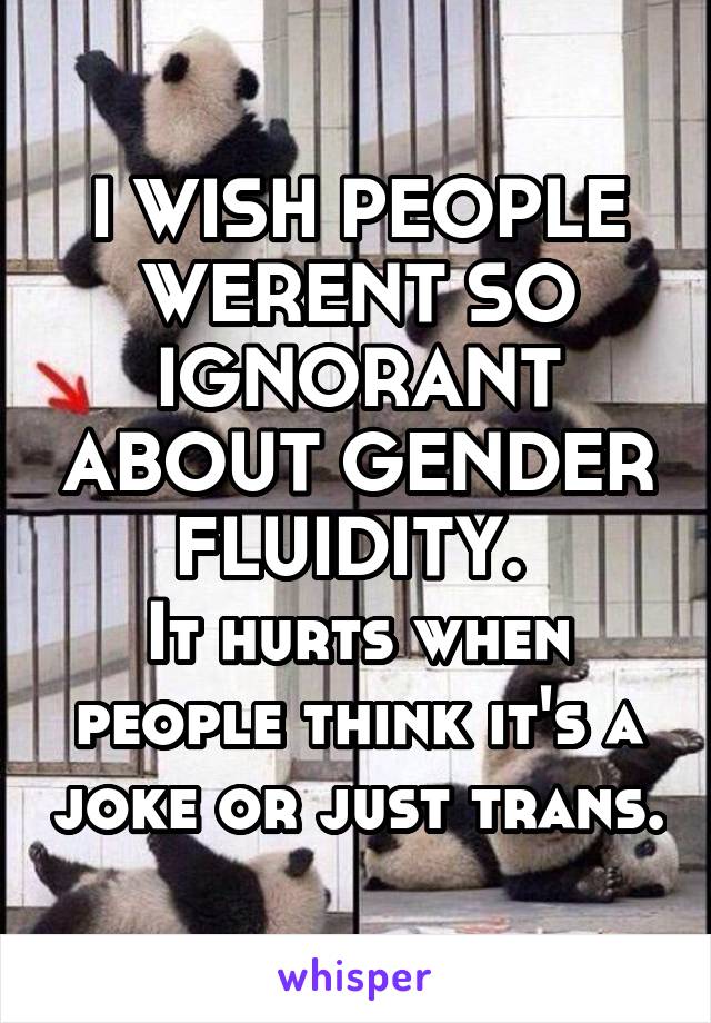 I WISH PEOPLE WERENT SO IGNORANT ABOUT GENDER FLUIDITY. 
It hurts when people think it's a joke or just trans.