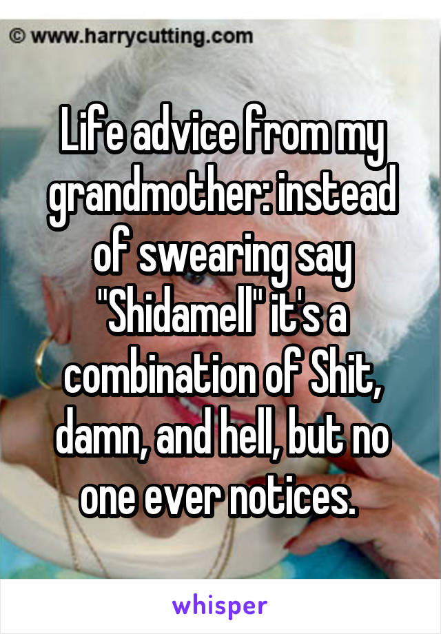 Life advice from my grandmother: instead of swearing say "Shidamell" it's a combination of Shit, damn, and hell, but no one ever notices. 