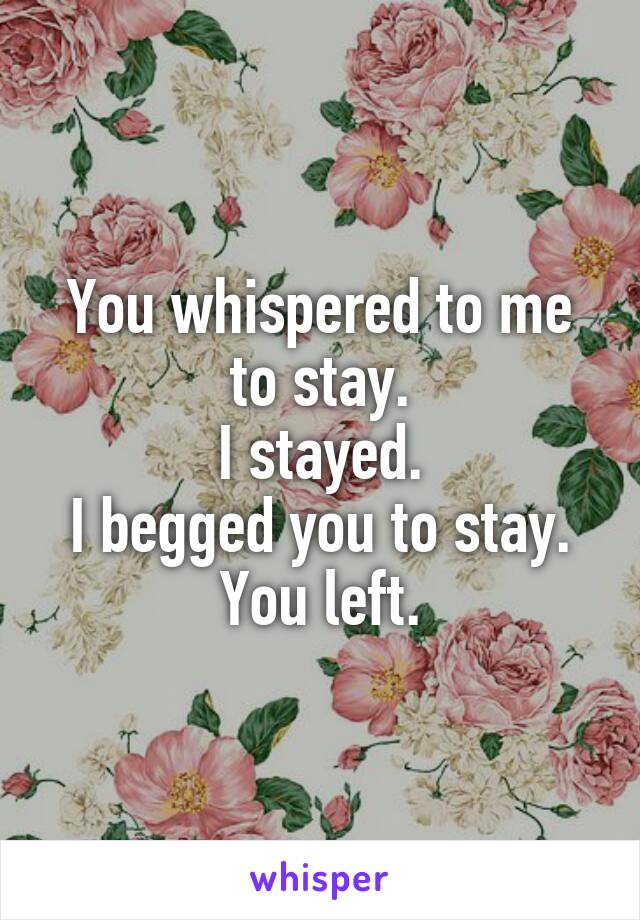 You whispered to me to stay.
I stayed.
I begged you to stay.
You left.