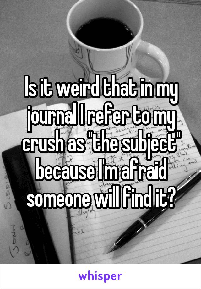 Is it weird that in my journal I refer to my crush as "the subject" because I'm afraid someone will find it?