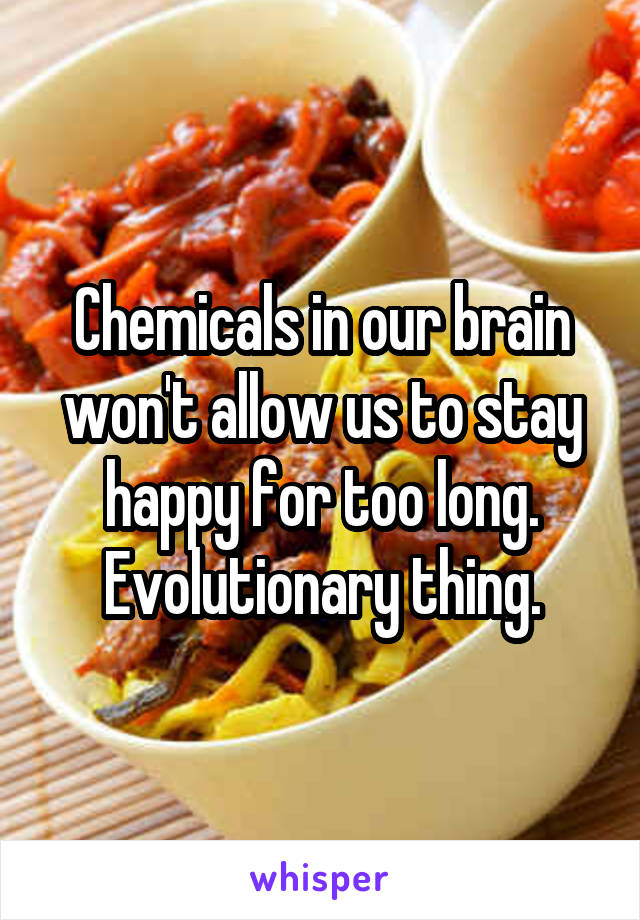 Chemicals in our brain won't allow us to stay happy for too long. Evolutionary thing.