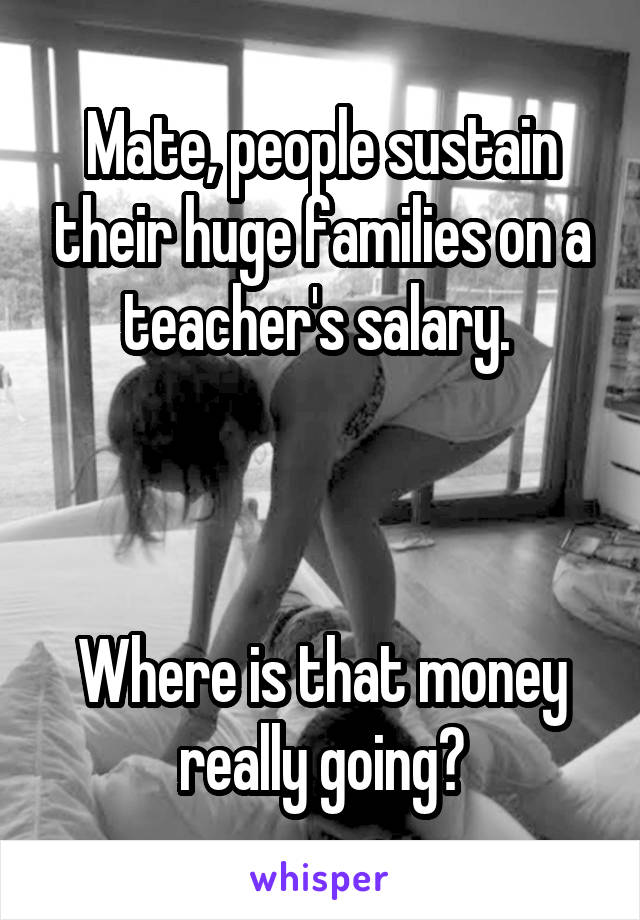 Mate, people sustain their huge families on a teacher's salary. 



Where is that money really going?