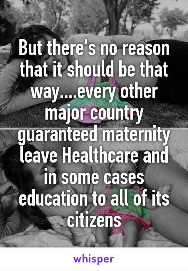 But there's no reason that it should be that way....every other major country guaranteed maternity leave Healthcare and in some cases education to all of its citizens