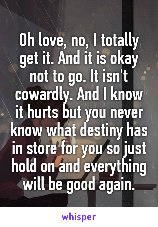 Oh love, no, I totally get it. And it is okay not to go. It isn't cowardly. And I know it hurts but you never know what destiny has in store for you so just hold on and everything will be good again.