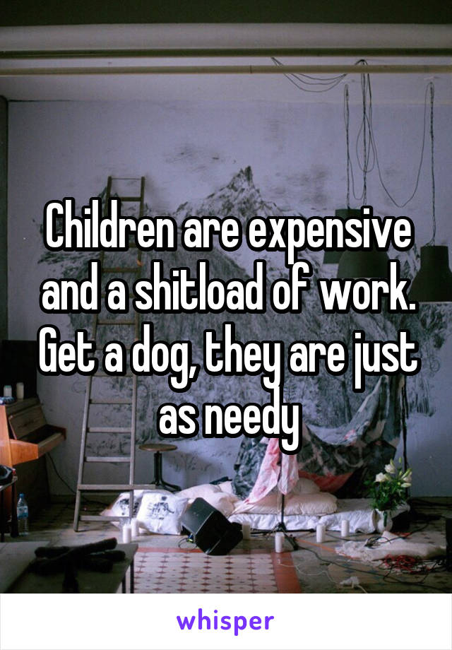 Children are expensive and a shitload of work. Get a dog, they are just as needy