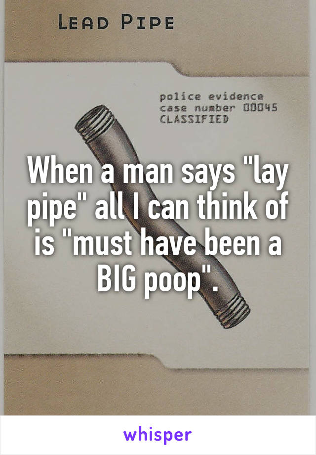 When a man says "lay pipe" all I can think of is "must have been a BIG poop".