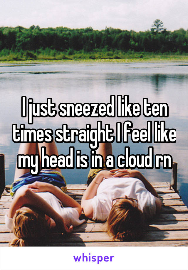 I just sneezed like ten times straight I feel like my head is in a cloud rn