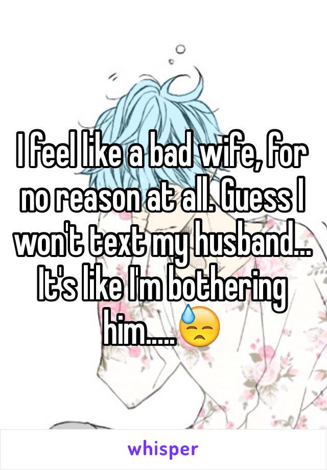 I feel like a bad wife, for no reason at all. Guess I won't text my husband... It's like I'm bothering him.....😓