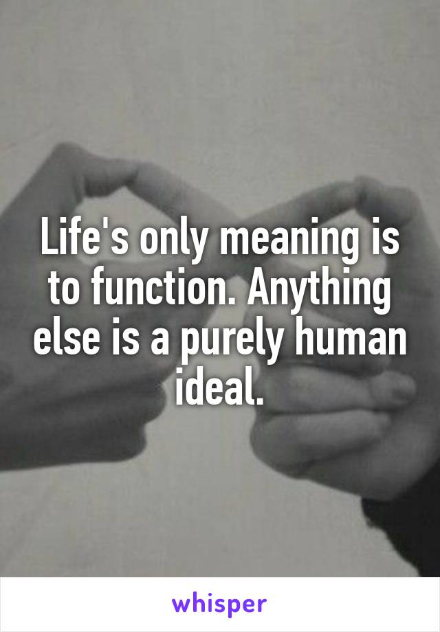 Life's only meaning is to function. Anything else is a purely human ideal.