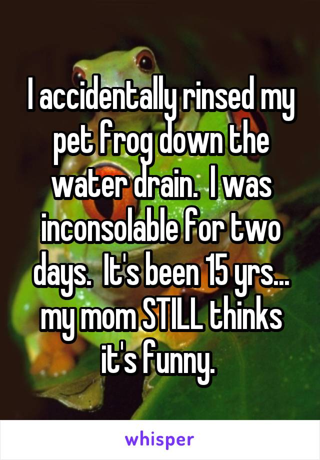 I accidentally rinsed my pet frog down the water drain.  I was inconsolable for two days.  It's been 15 yrs... my mom STILL thinks it's funny. 