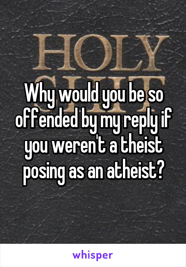 Why would you be so offended by my reply if you weren't a theist posing as an atheist?