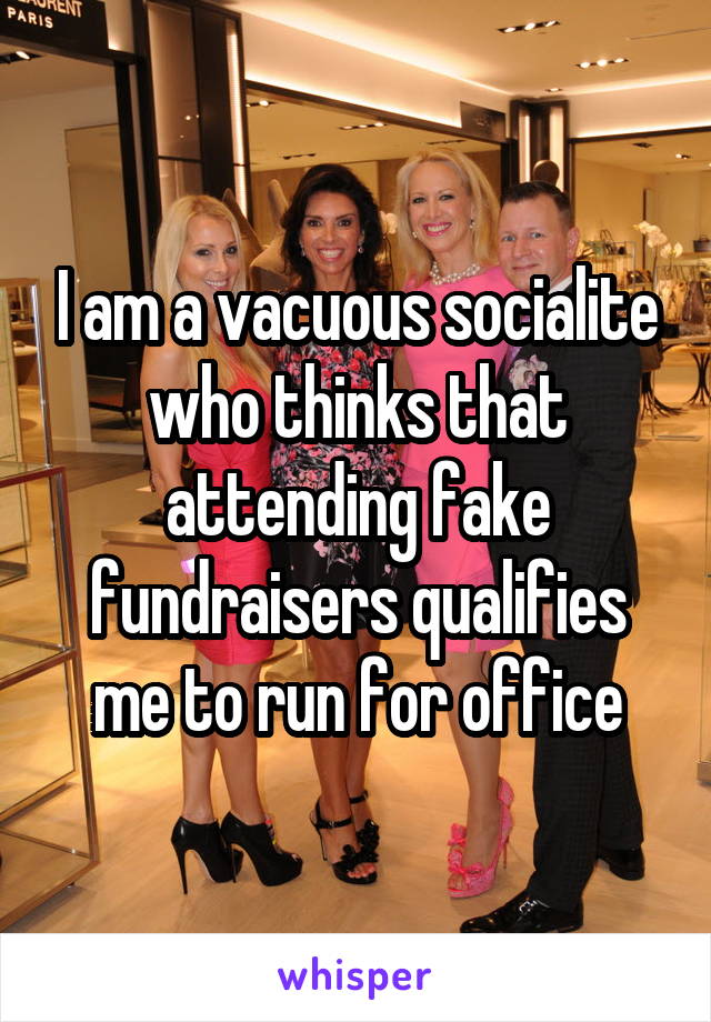 I am a vacuous socialite who thinks that attending fake fundraisers qualifies me to run for office