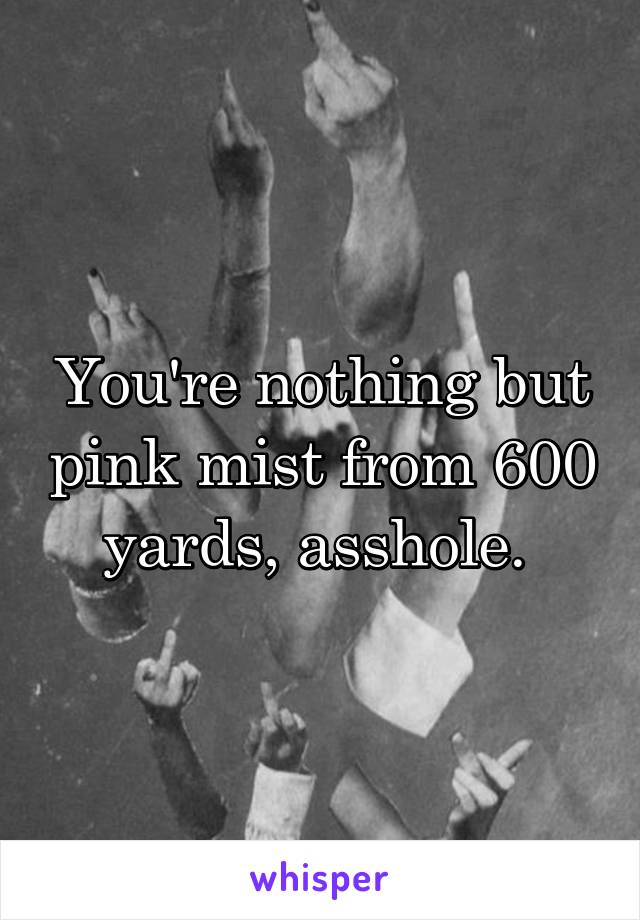 You're nothing but pink mist from 600 yards, asshole. 