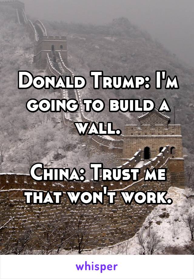 Donald Trump: I'm going to build a wall.

China: Trust me that won't work.