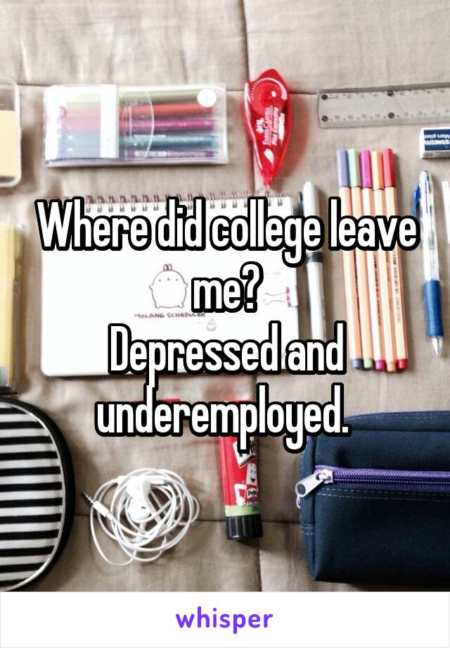 Where did college leave me?
Depressed and underemployed. 