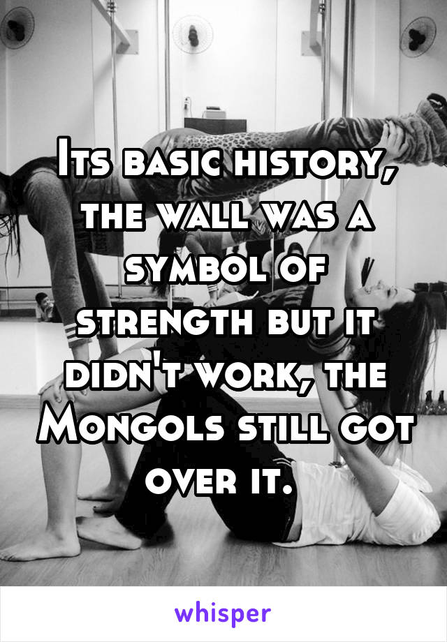 Its basic history, the wall was a symbol of strength but it didn't work, the Mongols still got over it. 