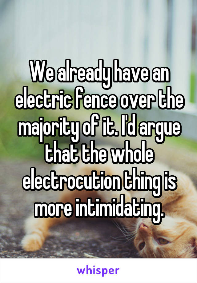 We already have an electric fence over the majority of it. I'd argue that the whole electrocution thing is more intimidating.