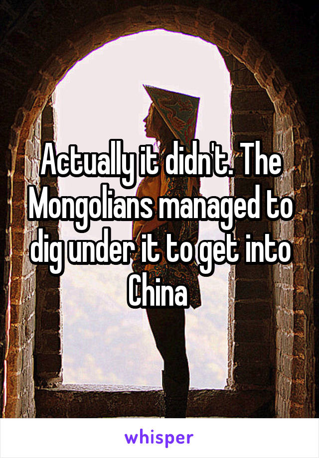 Actually it didn't. The Mongolians managed to dig under it to get into China 