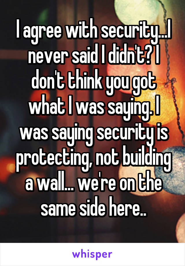 I agree with security...I never said I didn't? I don't think you got what I was saying. I was saying security is protecting, not building a wall... we're on the same side here..
