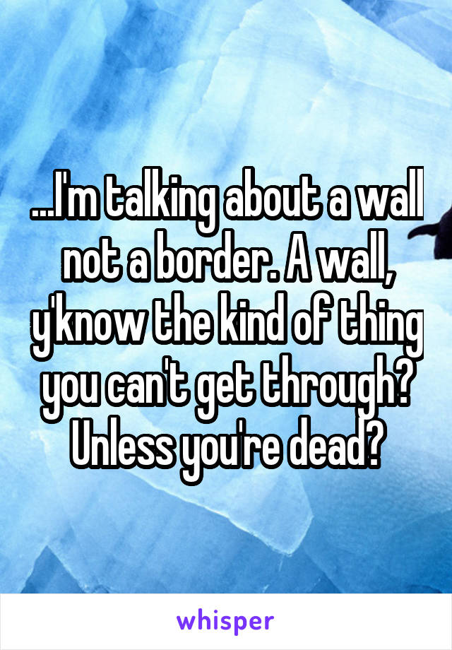 ...I'm talking about a wall not a border. A wall, y'know the kind of thing you can't get through? Unless you're dead?