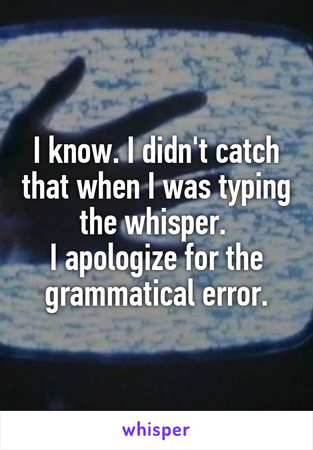 I know. I didn't catch that when I was typing the whisper. 
I apologize for the grammatical error.