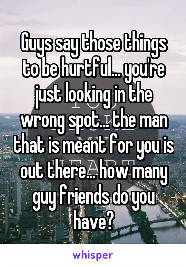 Guys say those things to be hurtful... you're just looking in the wrong spot... the man that is meant for you is out there... how many guy friends do you have?