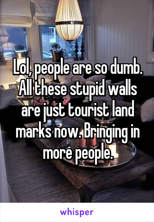 Lol, people are so dumb. All these stupid walls are just tourist land marks now. Bringing in more people.