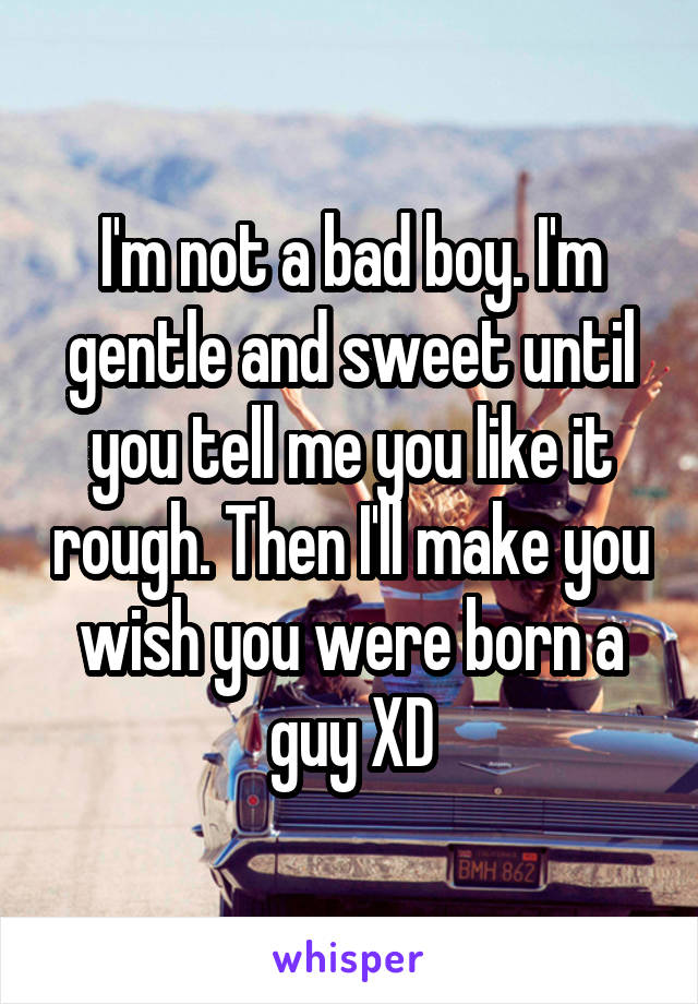 I'm not a bad boy. I'm gentle and sweet until you tell me you like it rough. Then I'll make you wish you were born a guy XD