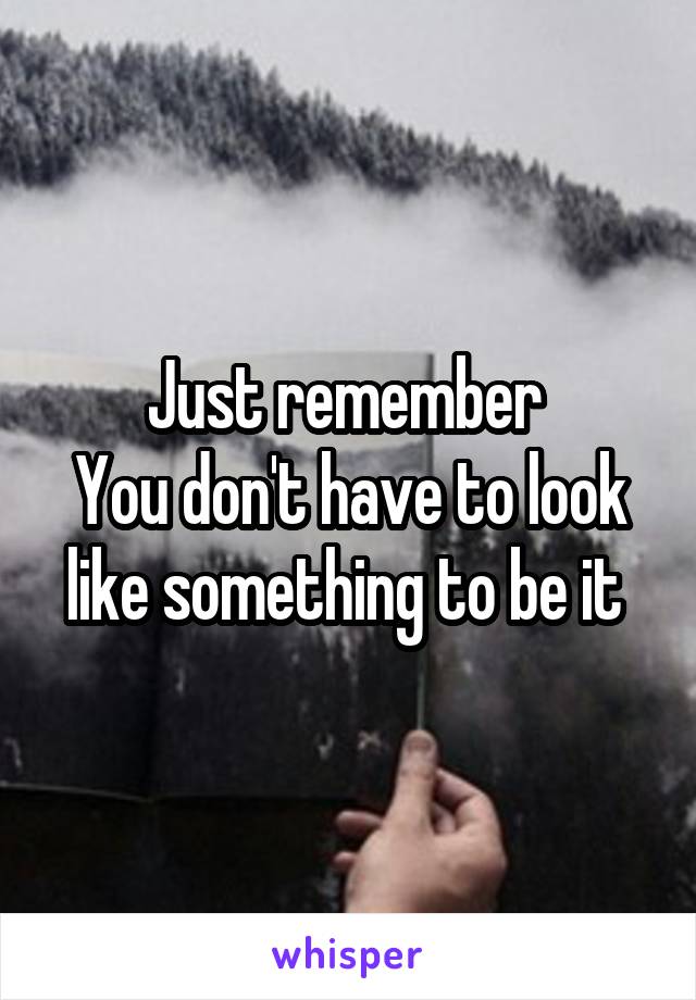 Just remember 
You don't have to look like something to be it 