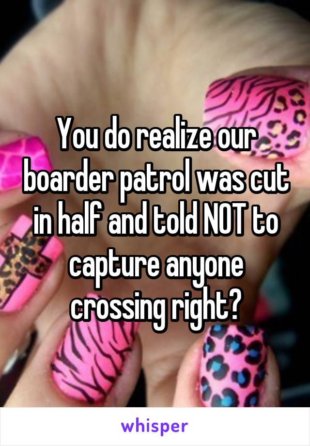 You do realize our boarder patrol was cut in half and told NOT to capture anyone crossing right?