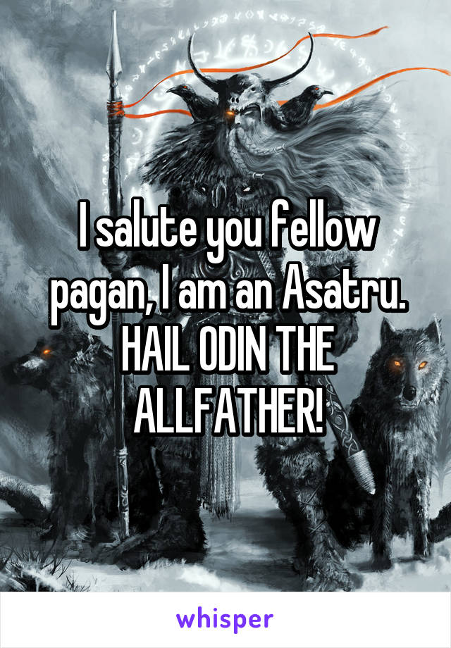 I salute you fellow pagan, I am an Asatru. HAIL ODIN THE ALLFATHER!