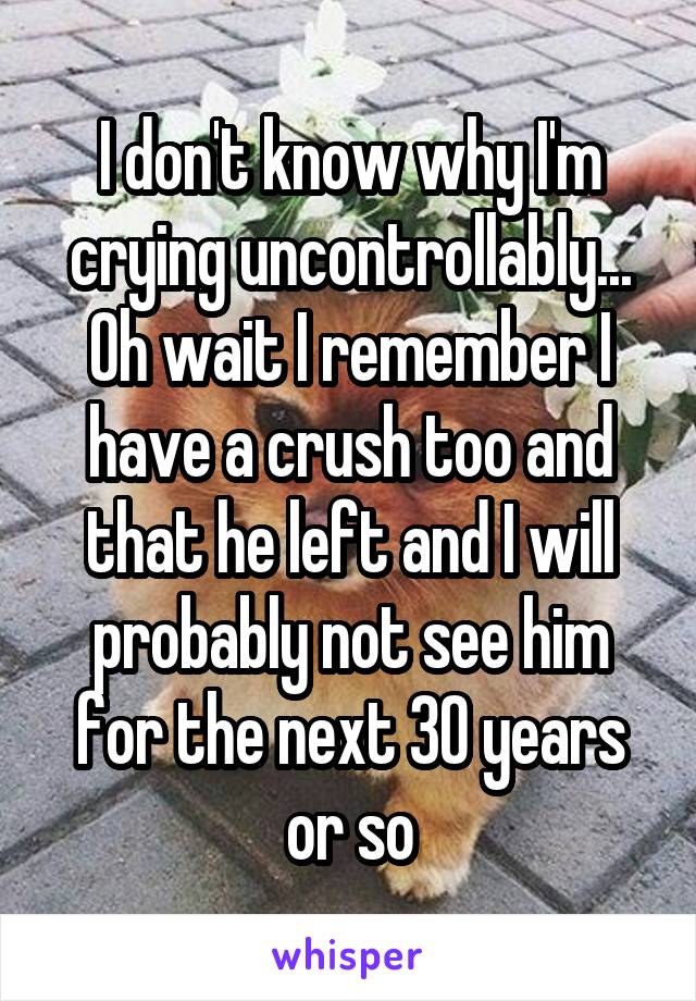 I don't know why I'm crying uncontrollably... Oh wait I remember I have a crush too and that he left and I will probably not see him for the next 30 years or so