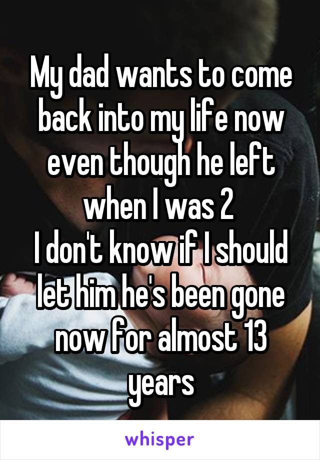 My dad wants to come back into my life now even though he left when I was 2 
I don't know if I should let him he's been gone now for almost 13 years