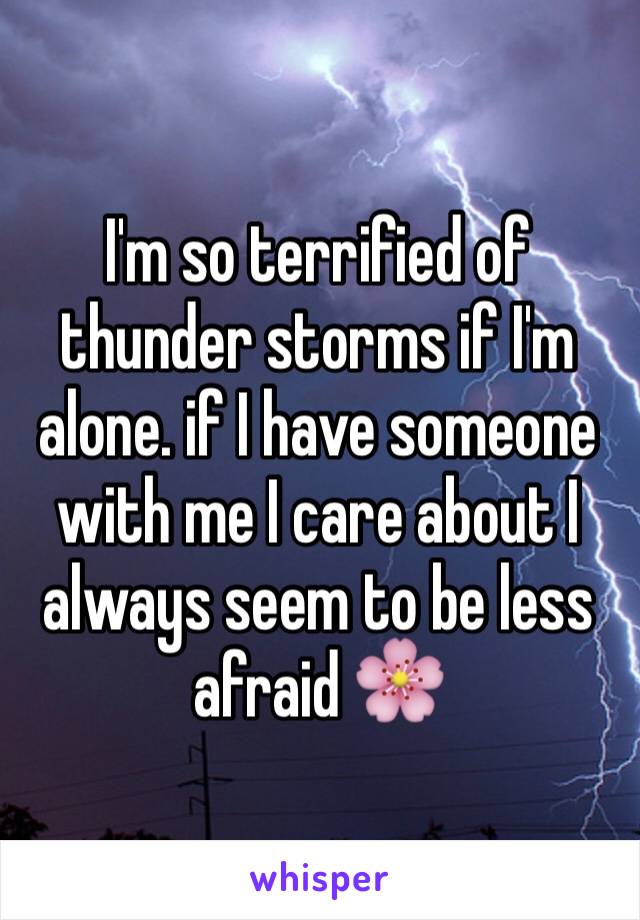 I'm so terrified of thunder storms if I'm alone. if I have someone with me I care about I always seem to be less afraid 🌸