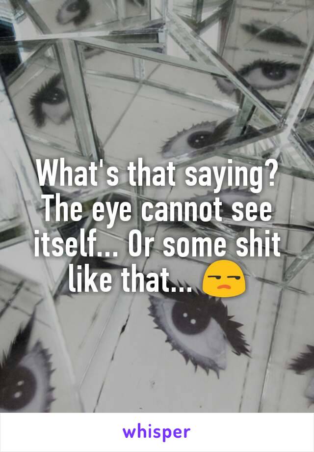 What's that saying? The eye cannot see itself... Or some shit like that... 😒