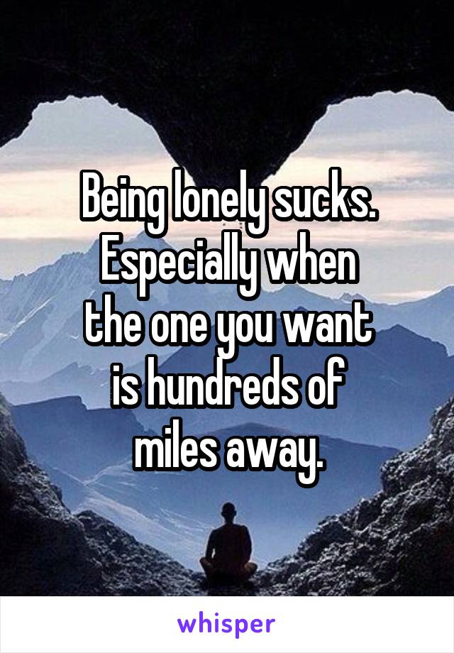 Being lonely sucks.
Especially when
the one you want
is hundreds of
miles away.