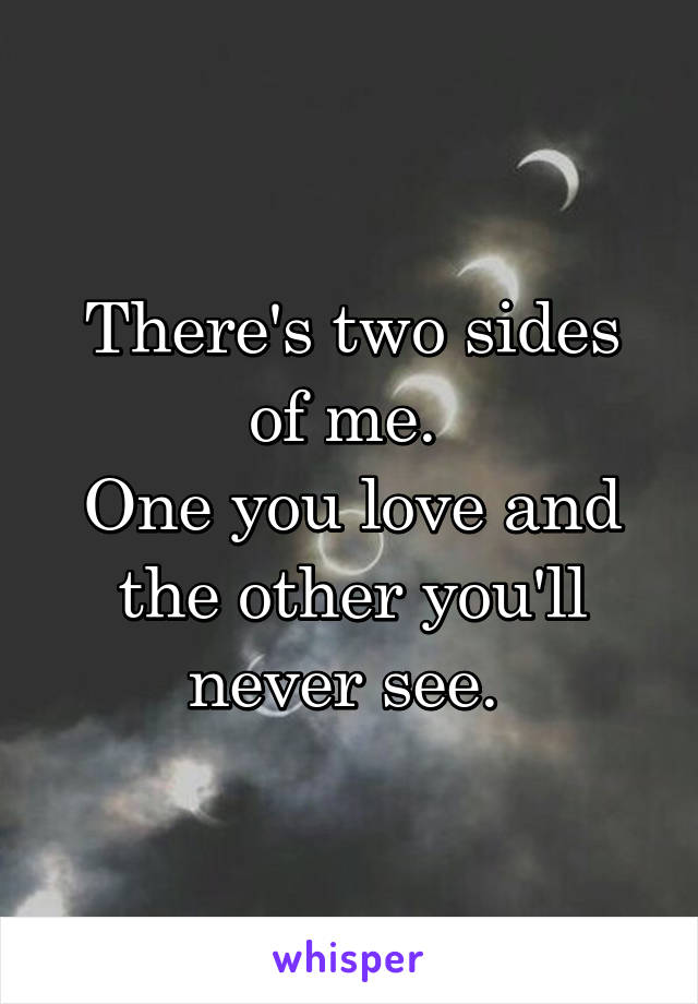 There's two sides of me. 
One you love and the other you'll never see. 