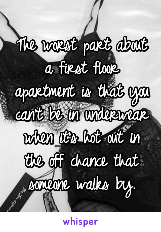 The worst part about a first floor apartment is that you can't be in underwear when it's hot out in the off chance that someone walks by.