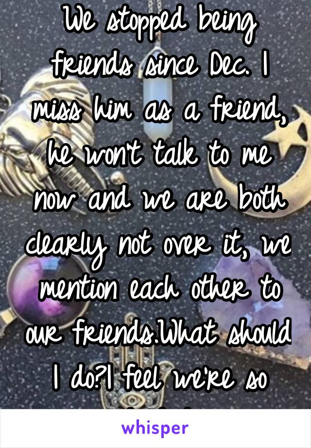 We stopped being friends since Dec. I miss him as a friend, he won't talk to me now and we are both clearly not over it, we mention each other to our friends.What should I do?I feel we're so childish.