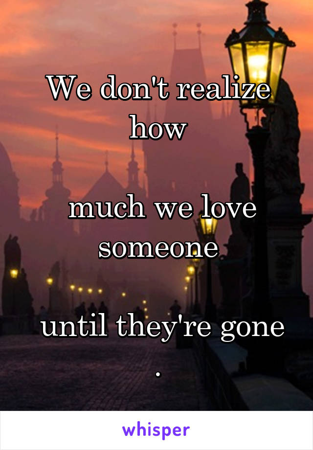 We don't realize how

 much we love someone

 until they're gone .