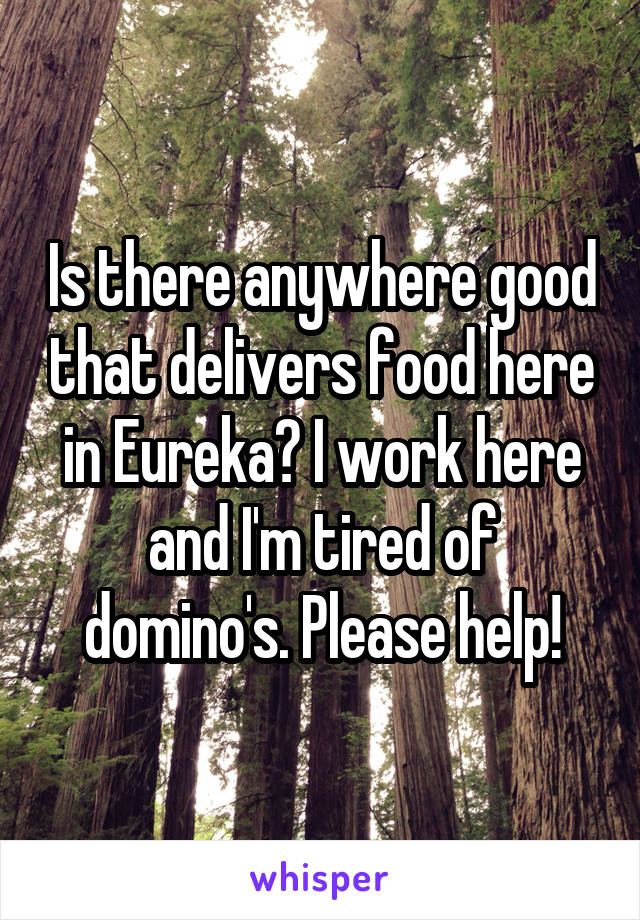 Is there anywhere good that delivers food here in Eureka? I work here and I'm tired of domino's. Please help!