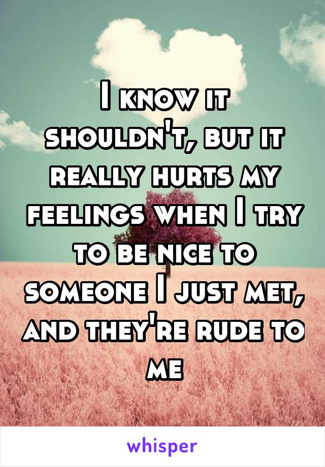 I know it shouldn't, but it really hurts my feelings when I try to be nice to someone I just met, and they're rude to me