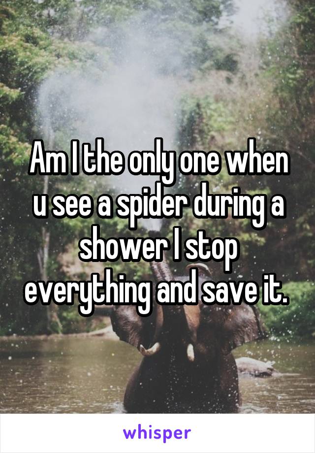 Am I the only one when u see a spider during a shower I stop everything and save it. 